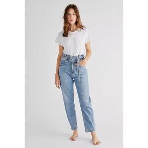 AGOLDE Riya Elasticated Peg Jeans High Rise Tapered Belted Denim 24 Retro